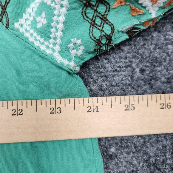 Ariat Blouse Womens XL Green Embroidered Boho Western Tunic 3/4 Bell Sleeve - Picture 6 of 8